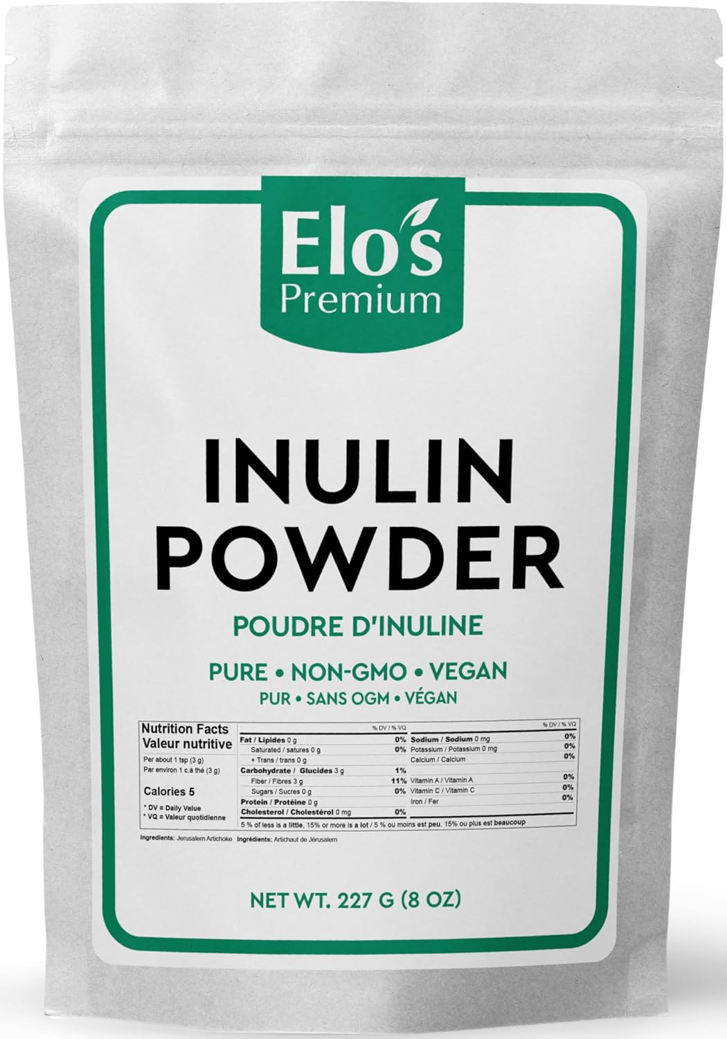 Detalle de Elo's Premium Organic Inulin Powder, 227 g Food-Grade Fibre for Drinks and Baking