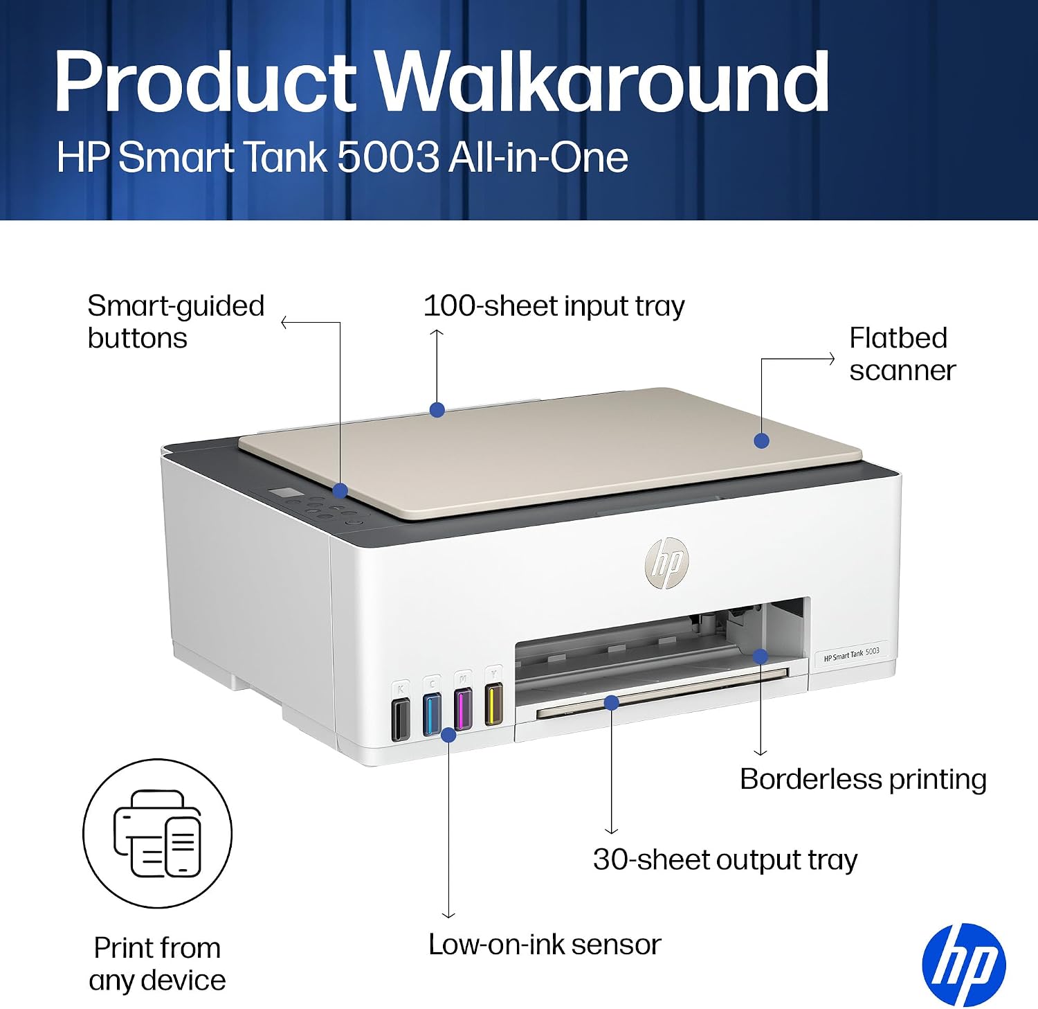 Detalle 2 de HP Smart Tank 5003 Wireless All-in-One Ink Tank Printer: Cartridge-Free, High-Volume Home Printing