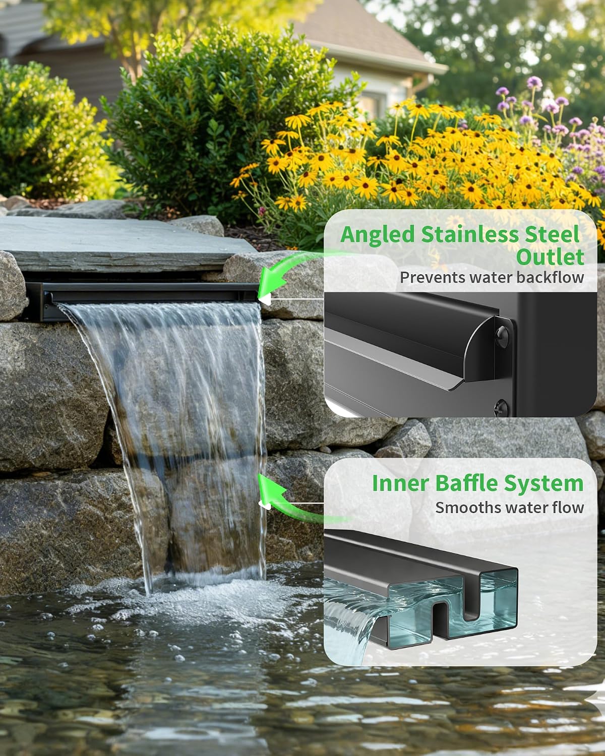 Thumbnail 2 de POPOSOAP Pond Waterfall Kit – All-in-One Garden Pond Spillway with 4500 L/H Submersible Pump (Medium)