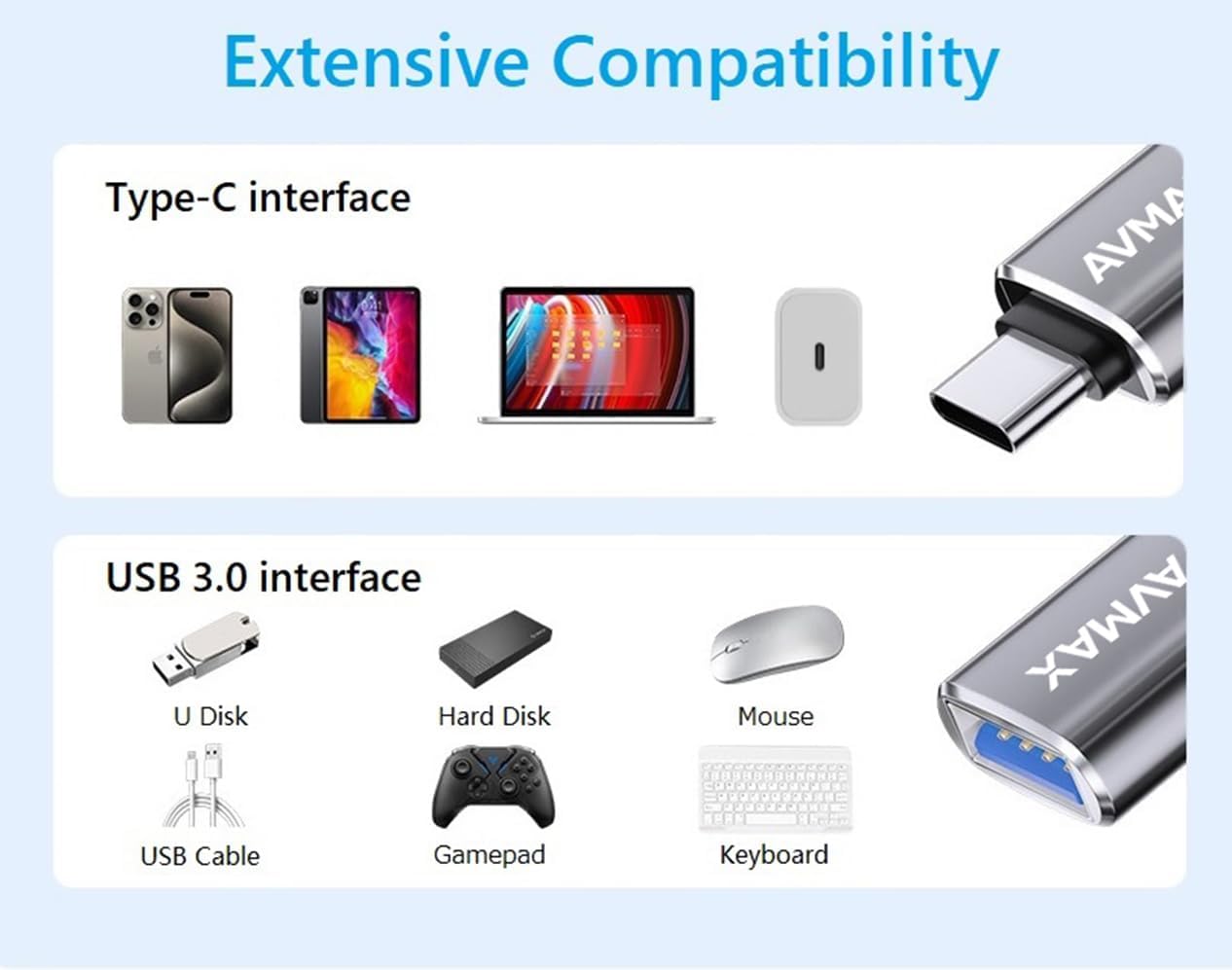 Thumbnail 2 de AVMAX USB C to USB Adapter 4-pack