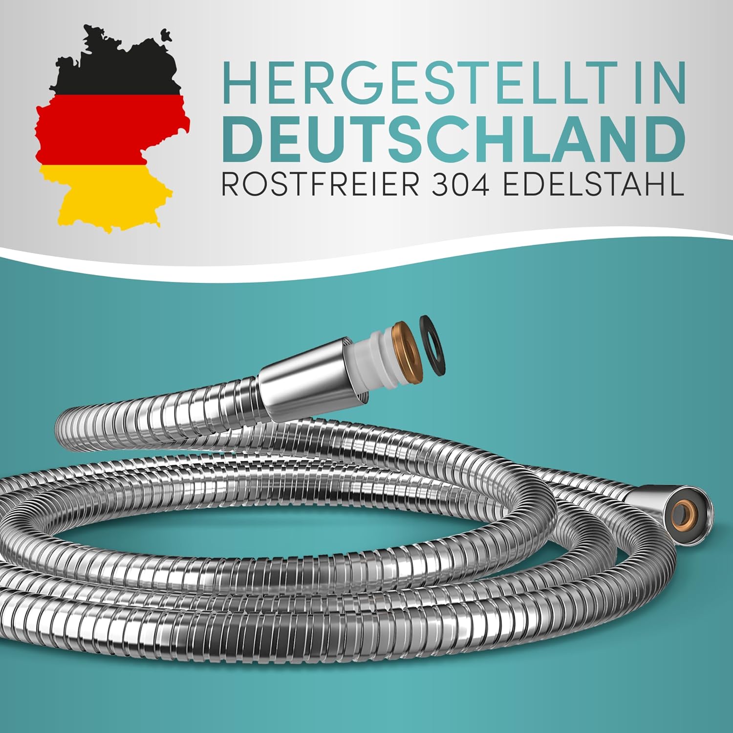 Detalle de Engelbach Duschschlauch 2m mit doppeltem Verdrehschutz – Edelstahl, universal ½” Anschluss