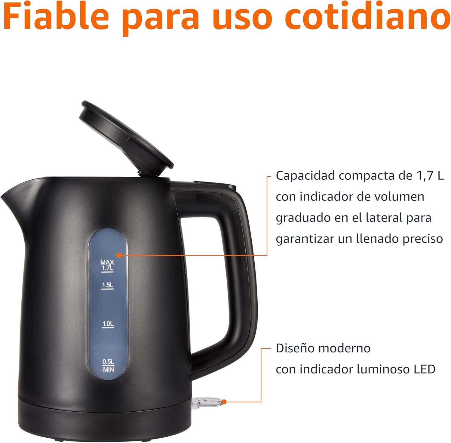 Thumbnail 1 de Amazon Basics Hervidor 1,7 L 2200 W, negro 📦