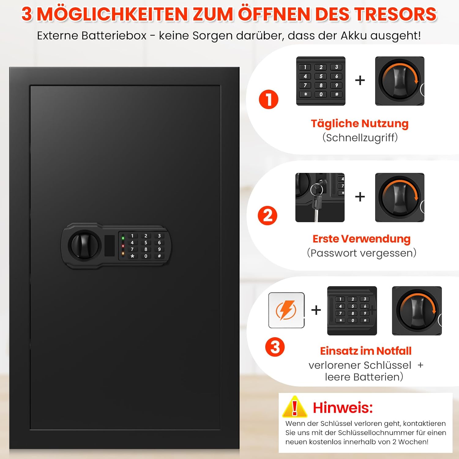 Detalle 2 de 85L Großer Feuerfester Tresor mit feuerfester Dokumententasche – Digitaler Heimtresor inkl. herausnehmbarem Regal