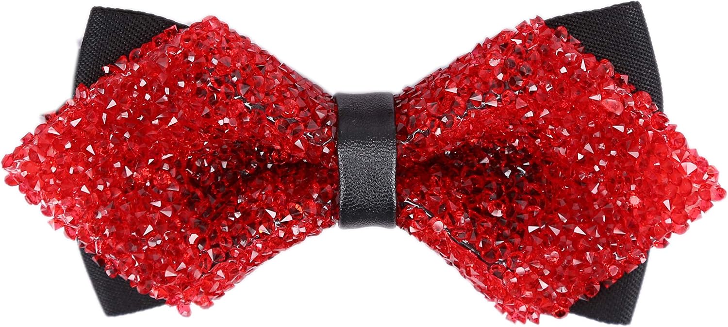 Detalle de Elfeves Men's Rhinestone Bow Tie, Red and Silver