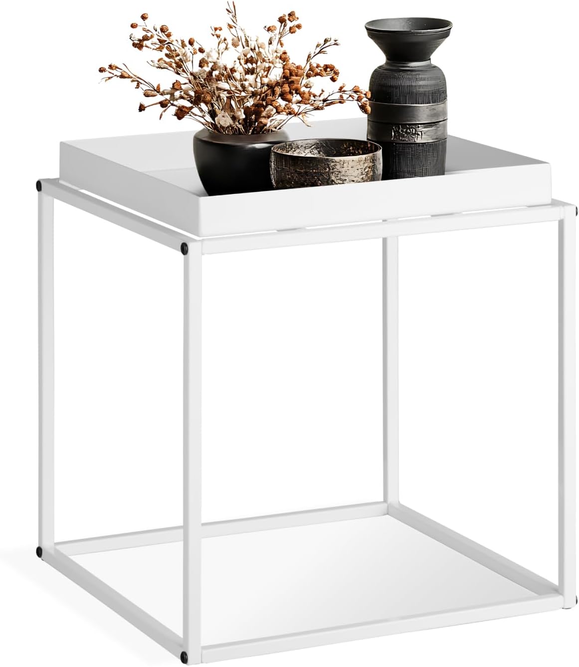 Detalle de tectake Cambridge 404183 bijzettafel van metaal, stapelbaar, wit