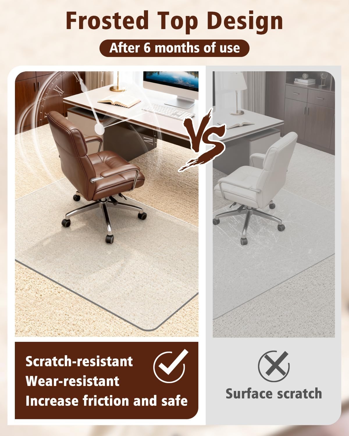 Detalle 1 de Soimeat Hard Frosted Office Chair Mat, 32" x 55", PET, 2-Pack
