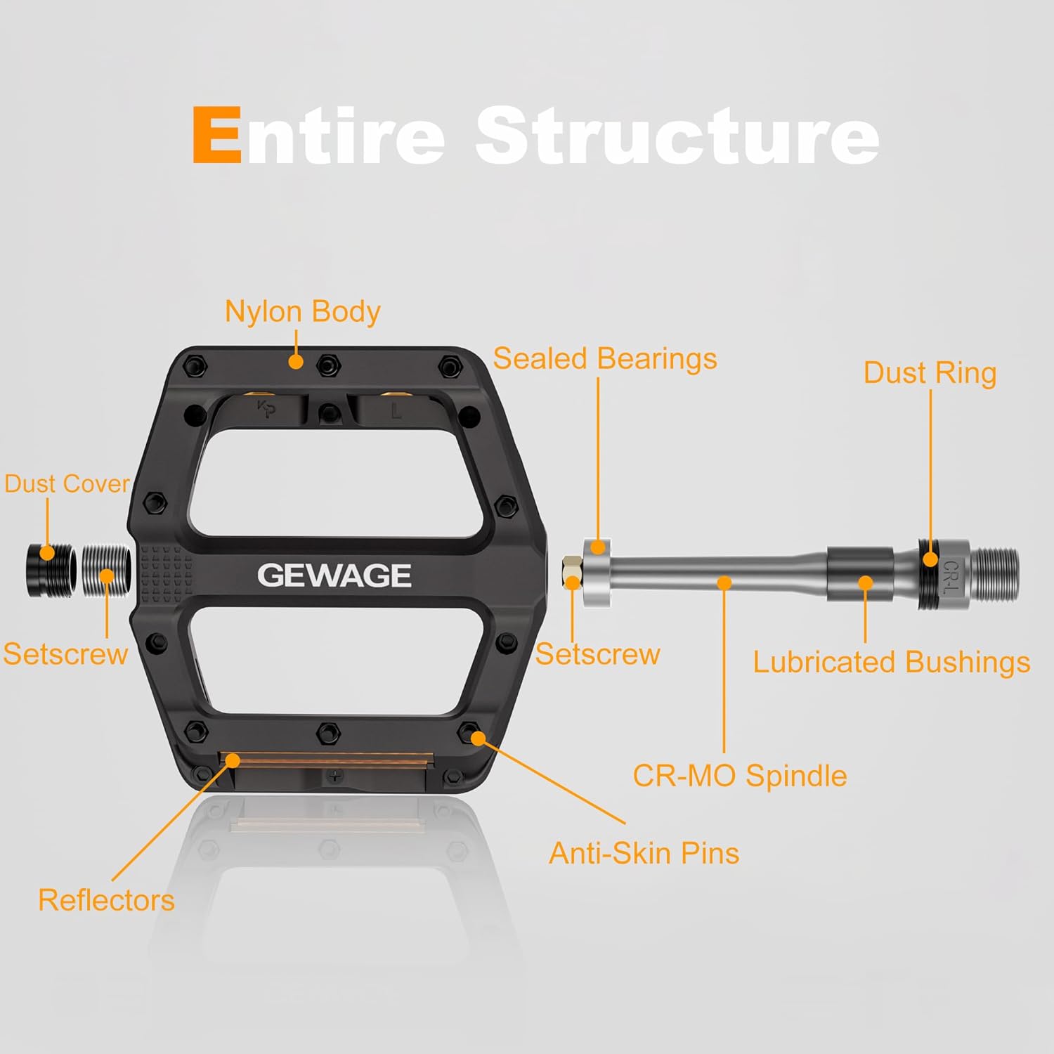 Thumbnail 4 de GEWAGE Pédales de vélo en fibre de nylon avec réflecteurs – compatibles 9/16 et roulements étanches