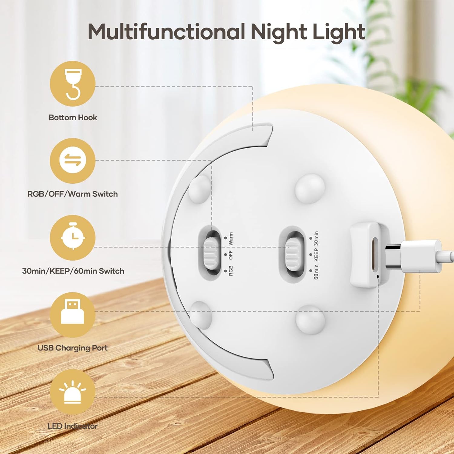 Thumbnail 5 de LED Night Light 7‑colour USB rechargeable touch lamp 🌙