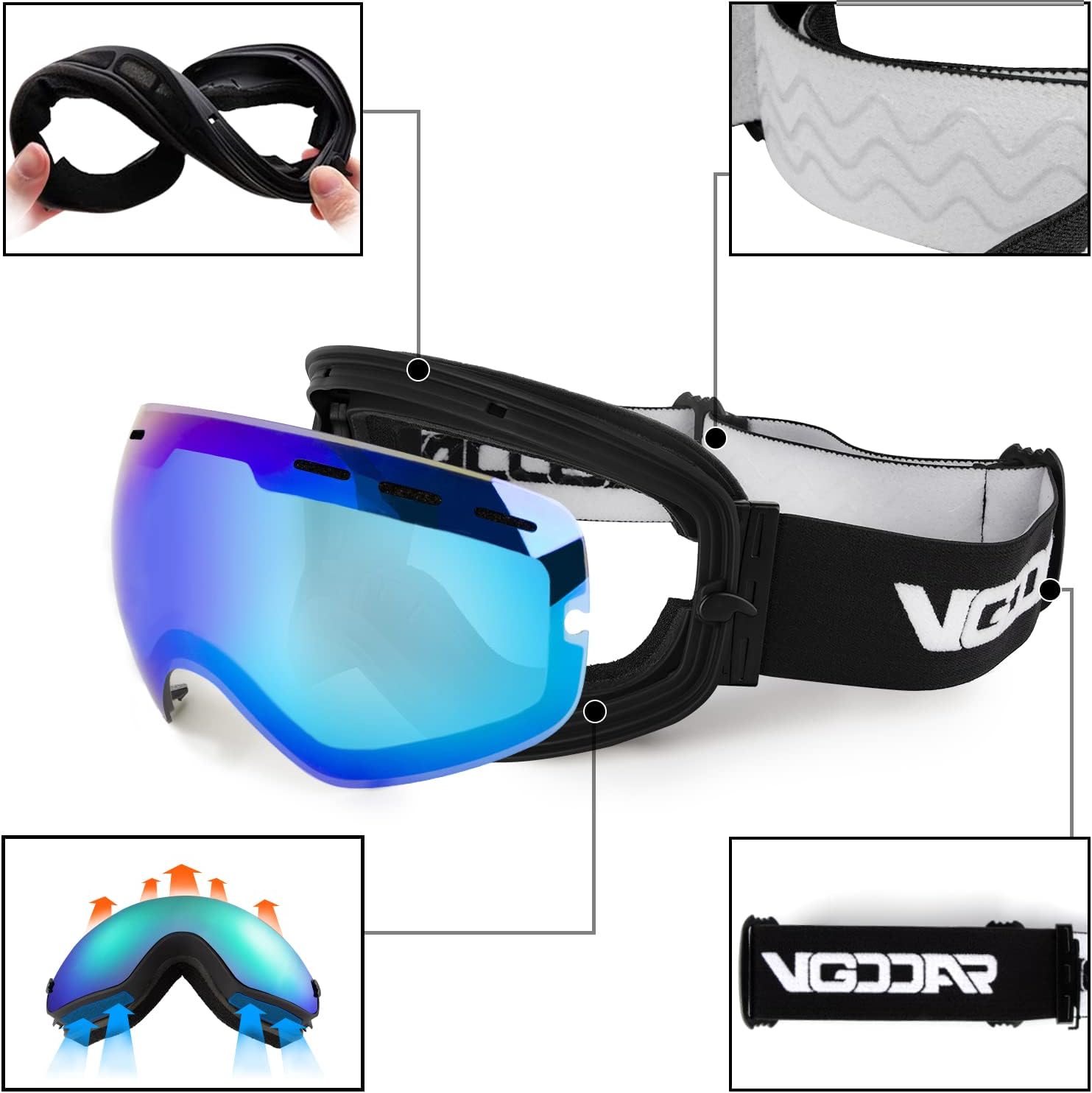 Thumbnail 4 de Vgooar OTG Ski Goggles 14cm fit
