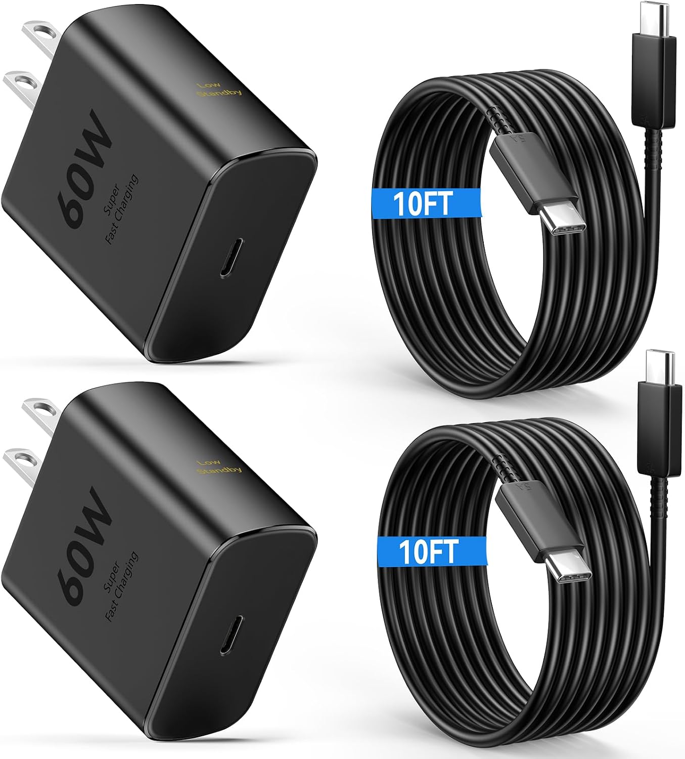 Detalle de 60W USB C Super Fast Charger with 10ft USB-C Cables — Dual-Pack for Samsung Galaxy, iPhone, and More