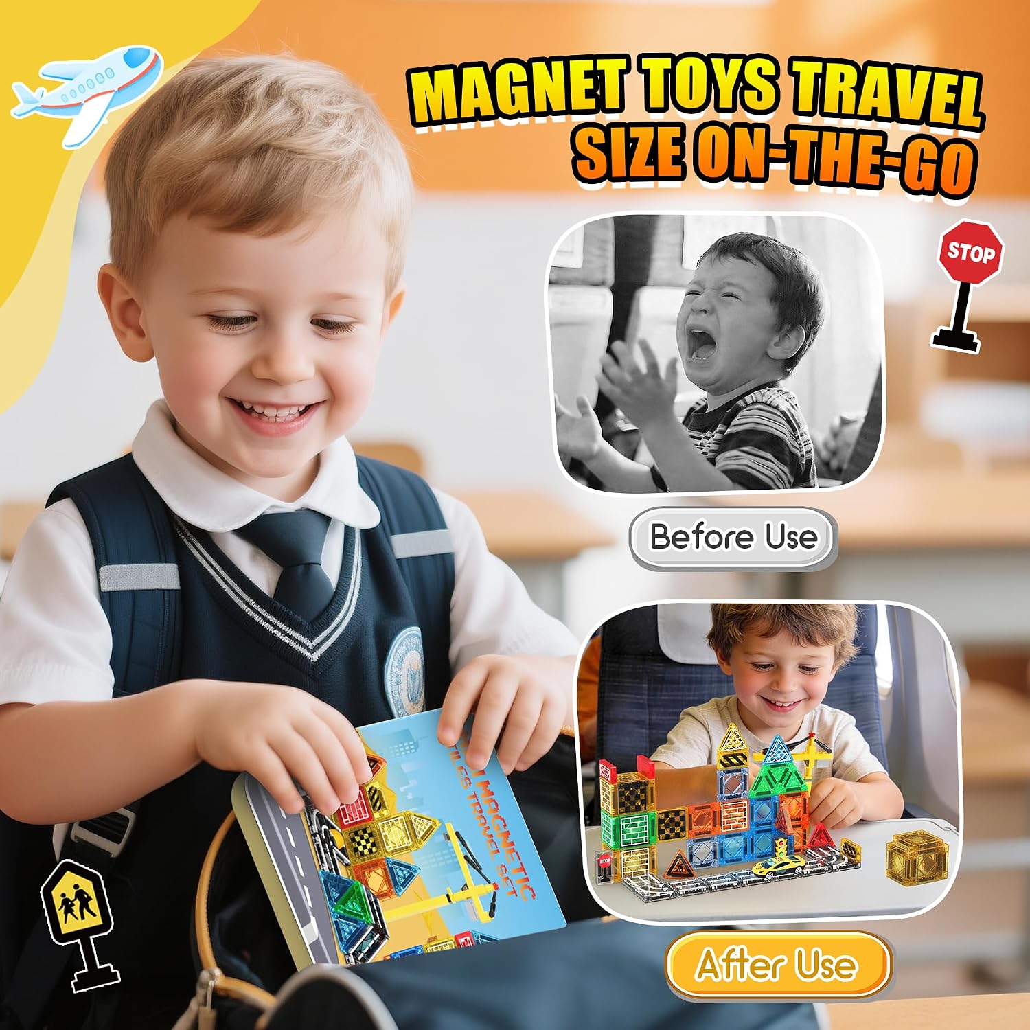 Thumbnail 2 de iKidiki Mini Travel Magnetic Tiles Construction 53 PCS – Compact, Open-Ended Building Fun for 3–8 Year Olds