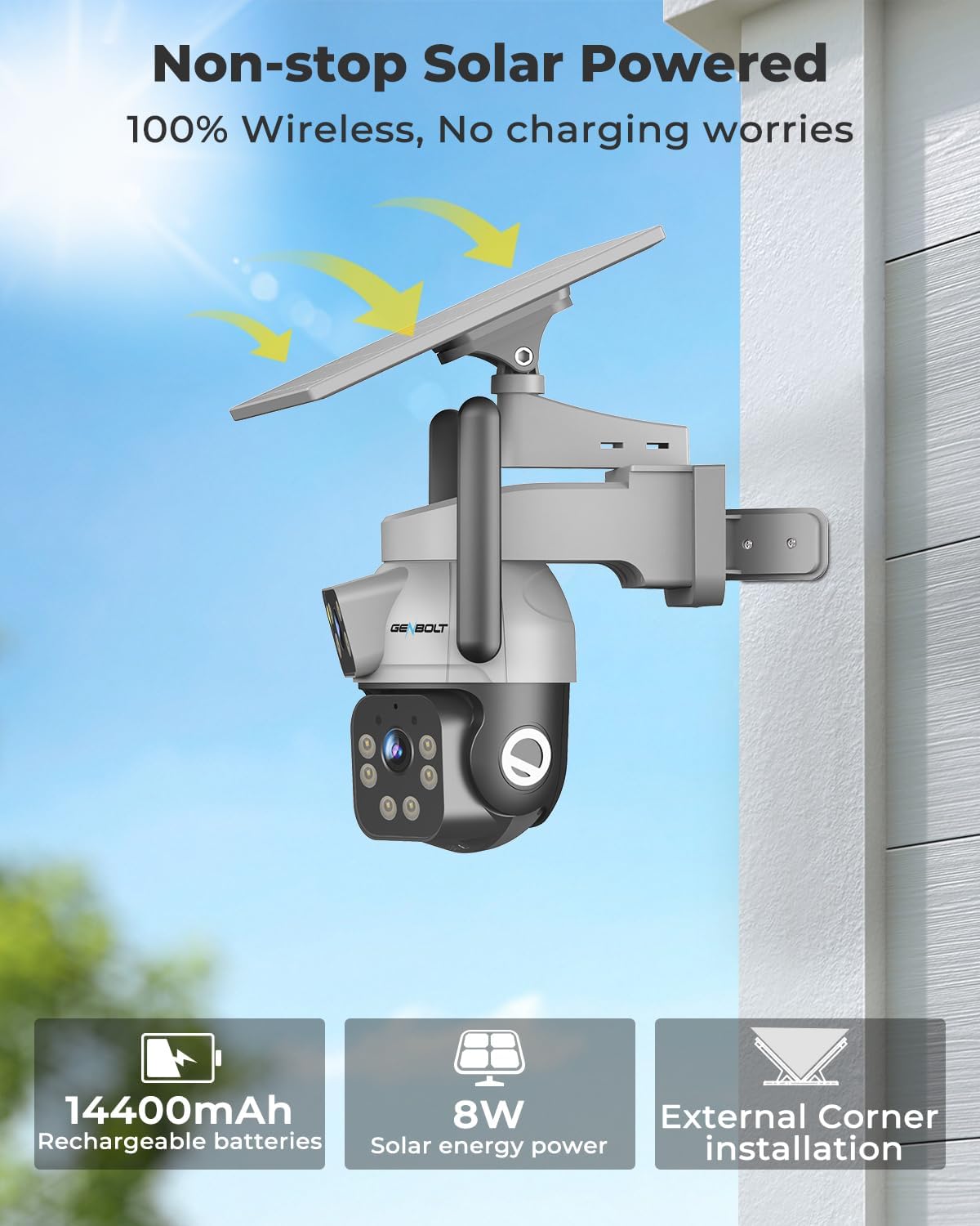 Thumbnail 3 de GENBOLT 4G LTE Solar Security Camera Outdoor Wireless no WiFi, 2K, 24/7 Recording, 2x Lens, 90ft AI Human Detection