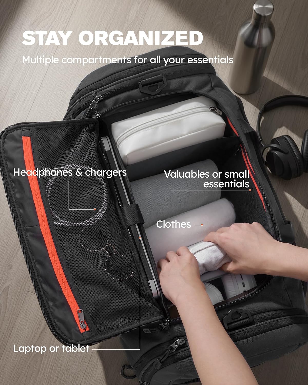 Detalle 2 de Tolaccea Sporttasche 56–70L (erweiterbar) mit Schuhfach & Nassfach – als Rucksack tragbar