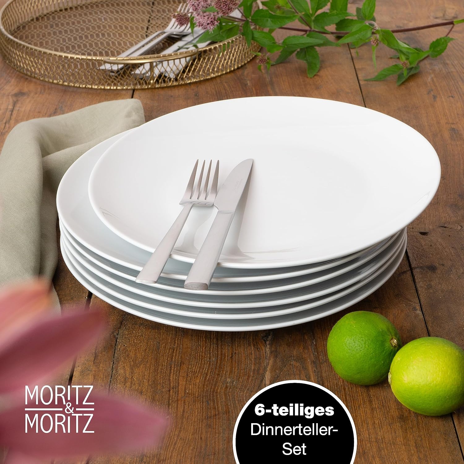 Thumbnail 3 de Moritz & Moritz BASIC Essteller-Set für 6 Personen (6 flache Teller) – weiß, Ø 27 cm, Porzellan