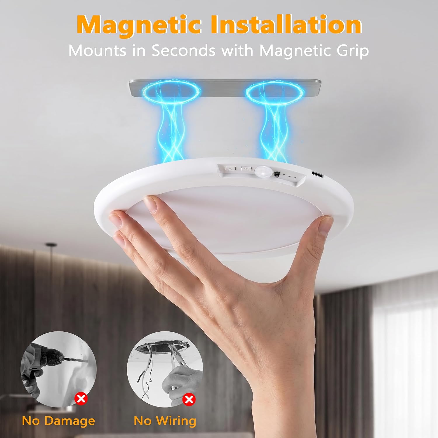 Thumbnail 4 de ODEETRONIC Rechargeable Motion Sensor LED Ceiling Light with Remote