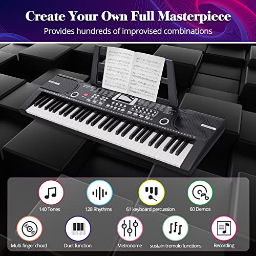 Detalle 2 de Dgddhjt Digital Piano 61 Tasten – Tragbares Keyboard mit Lautsprechern, Notenständer und Unterrichtsmodi