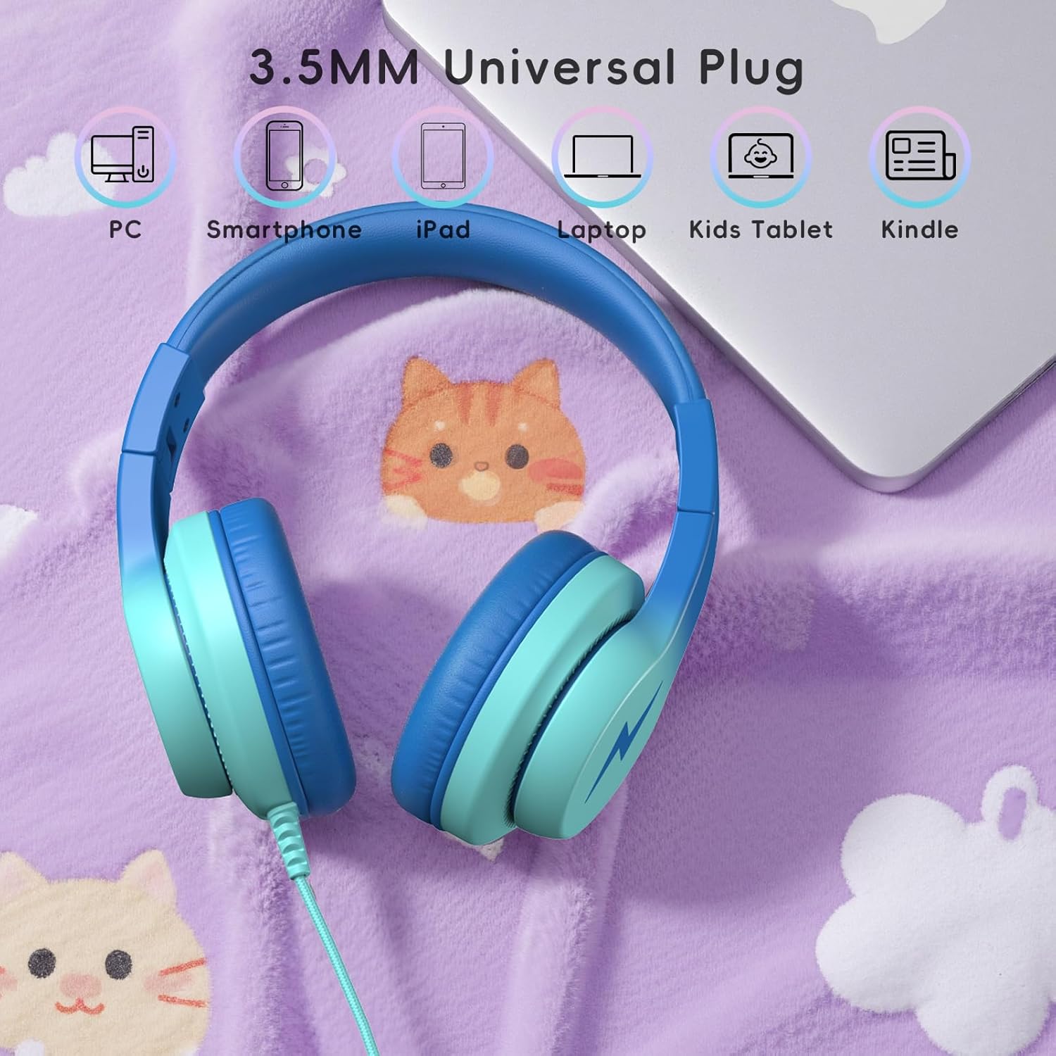Thumbnail 5 de Candy Bila Kids Headphones with Microphone (Gradient Blue) – Wired, Foldable, 85/94dB Volume Limit