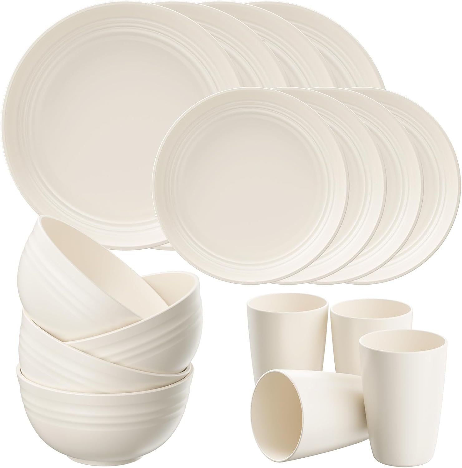 Detalle de Quatish 16-Piece Unbreakable Dinnerware Set for 4 (Beige)