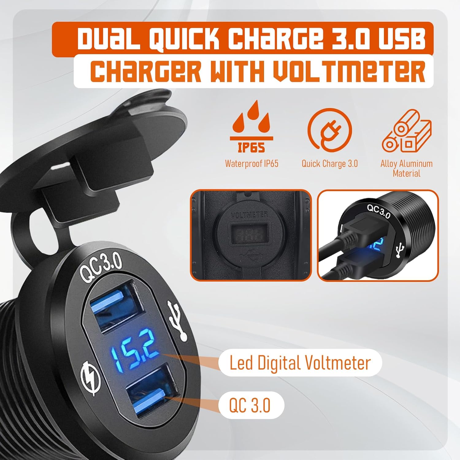 Detalle de Chelhead 12V 4-Gang Low Voltage Rocker Switch Panel with Dual USB Charger and Voltmeter