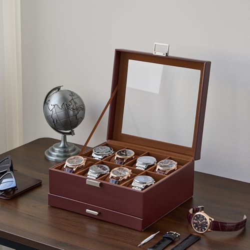 Thumbnail 6 de ProCase boîte à montres à 2 niveaux, 8 compartiments et tiroir, marron