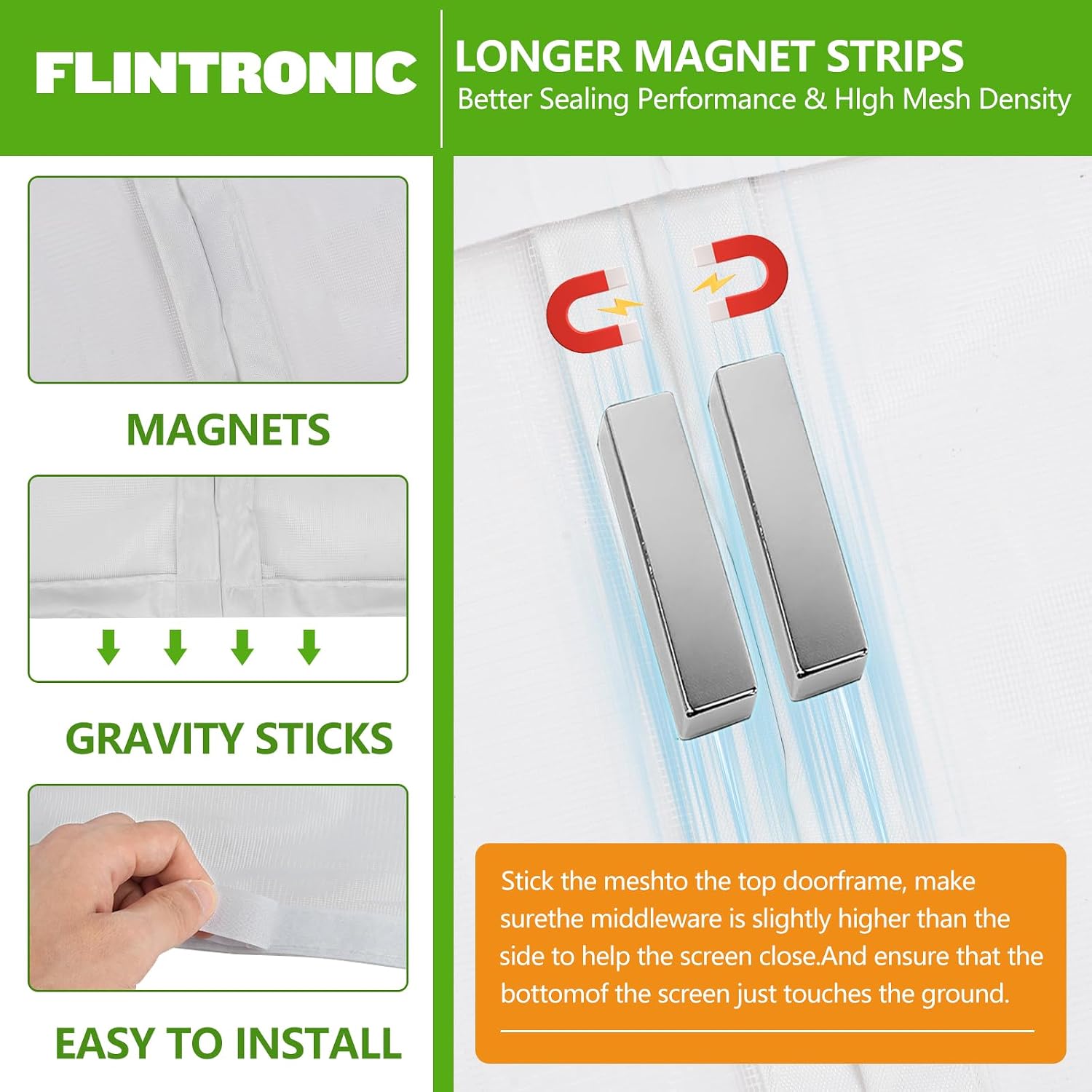 Detalle de Flintronic Magnetic Fly Screen Door 90x200cm – Heavy Duty Mesh Curtain with Magnetic Closure