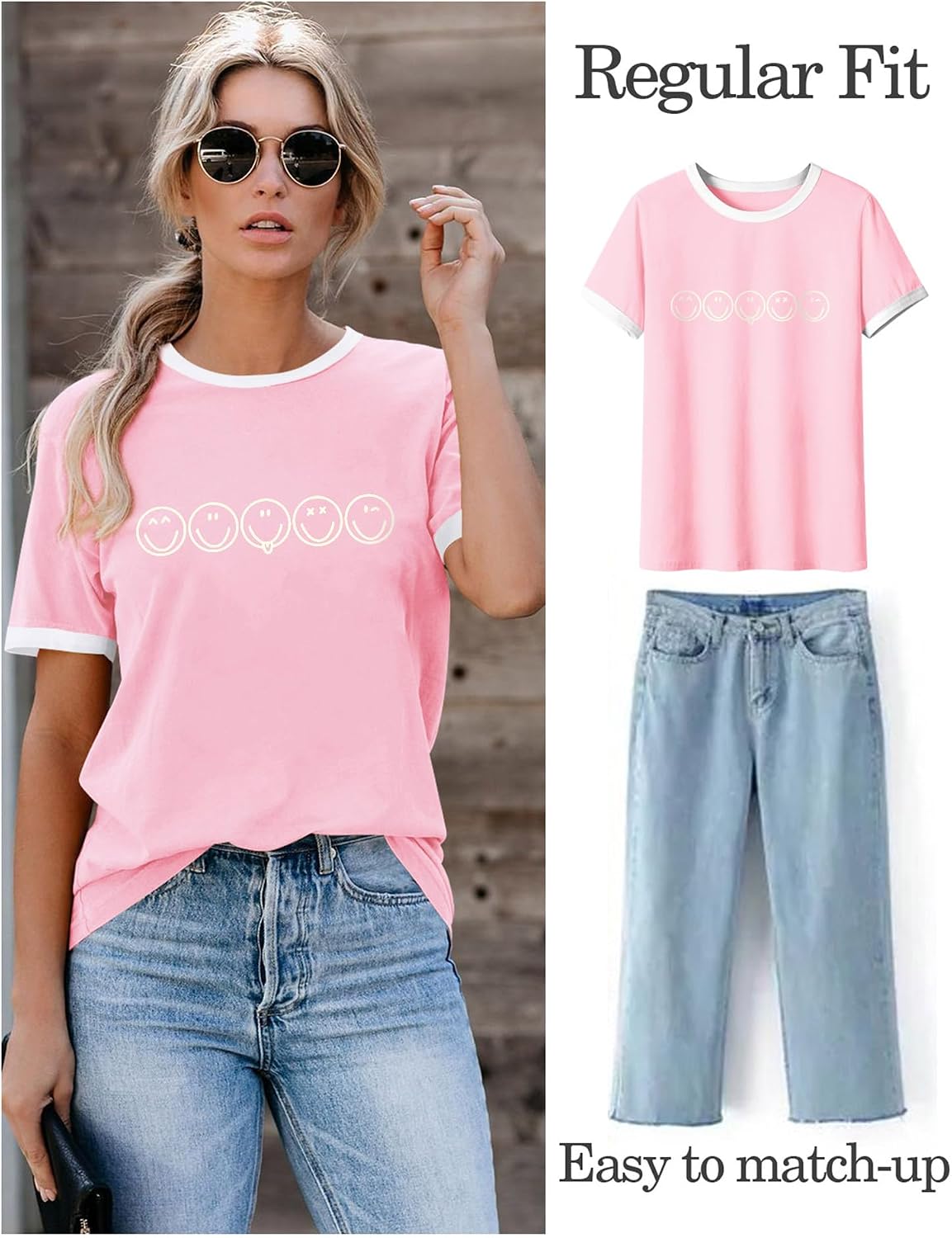 Thumbnail 1 de WIEIYM T Shirt Women Crew Neck 95% Cotton