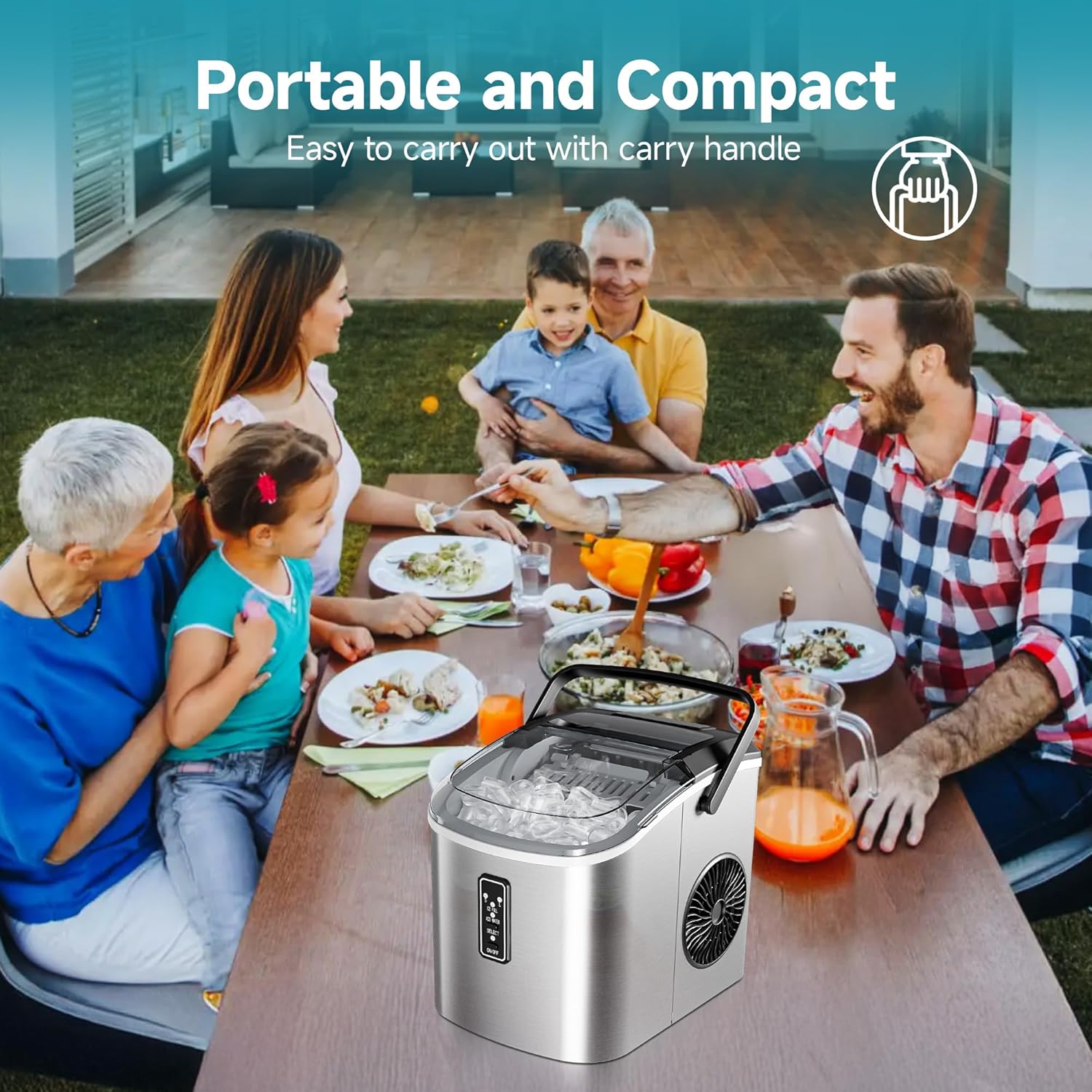 Thumbnail 5 de EUHOMY Ice Maker Machine with Self-Cleaning – 12 kg/Day, 2 Cube Sizes, Portable Countertop