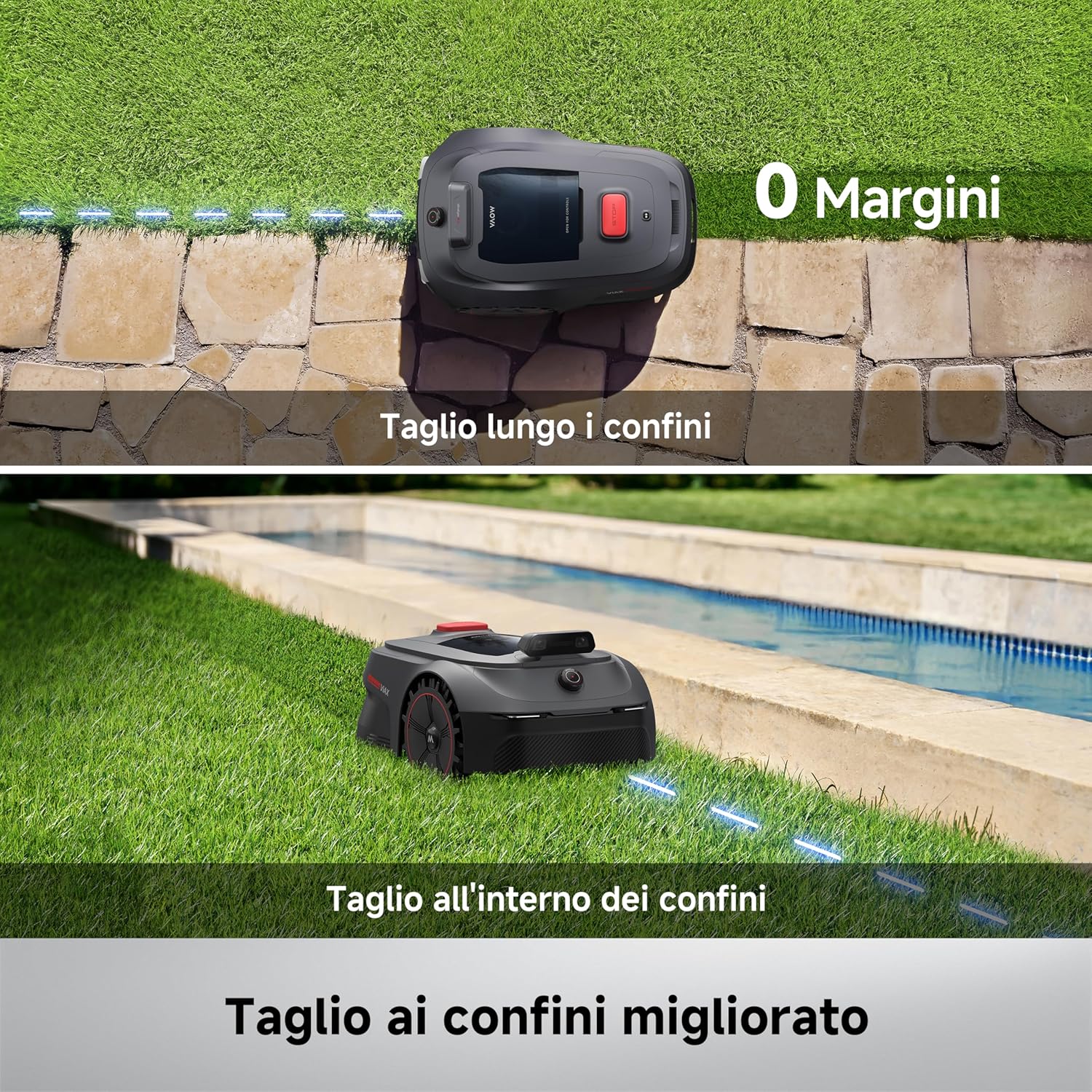 Detalle de MOVA ViAX 500: Robot Tagliaerba con mappatura IA senza fili e gestione multi-zona per giardini fino a 500 m²