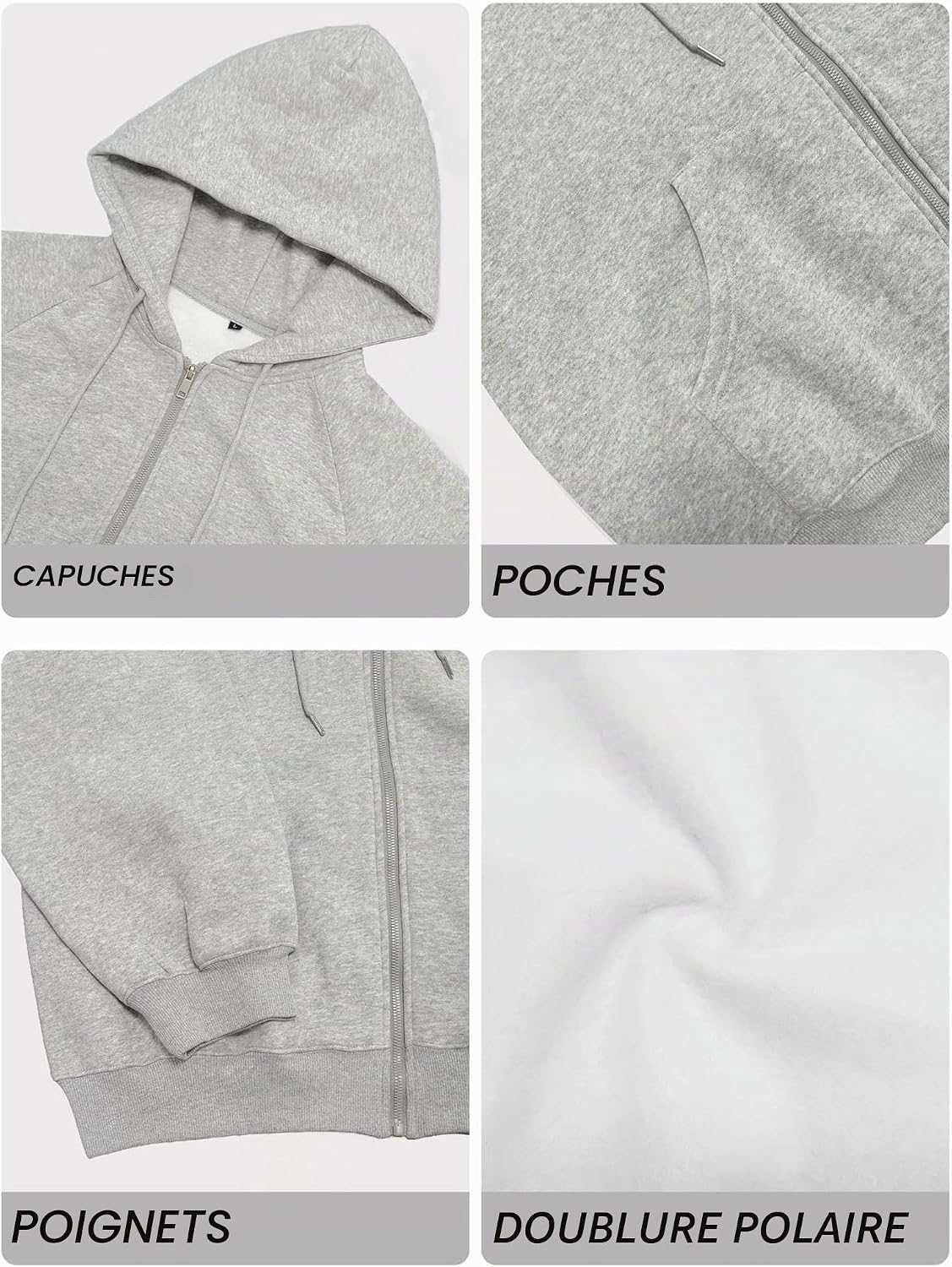 Detalle 1 de Timuspo Y2k dameshoodie met rits, fleece en oversized pasvorm