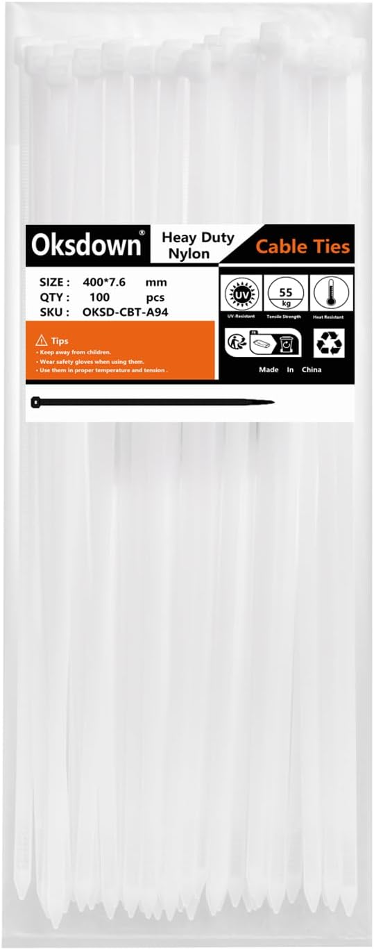 Thumbnail 6 de Oksdown 100 Pack Black Thick Cable Ties – 200mm × 7.6mm, Heavy Duty Nylon Self-Locking (55kg)