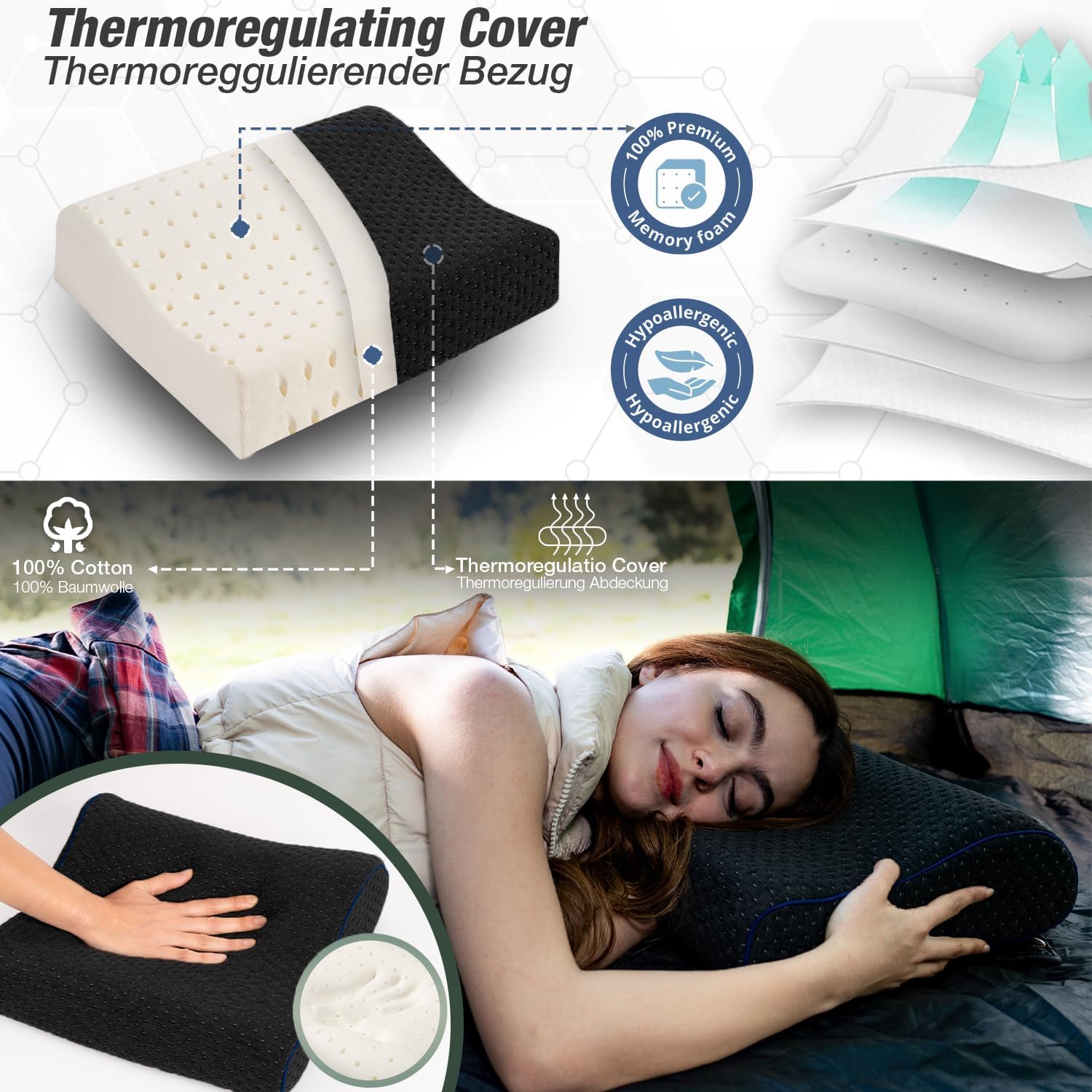 Thumbnail 3 de Marcolumb Cuscino da viaggio memory foam ergonomico per il collo con federa termoregolante e borsa impermeabile
