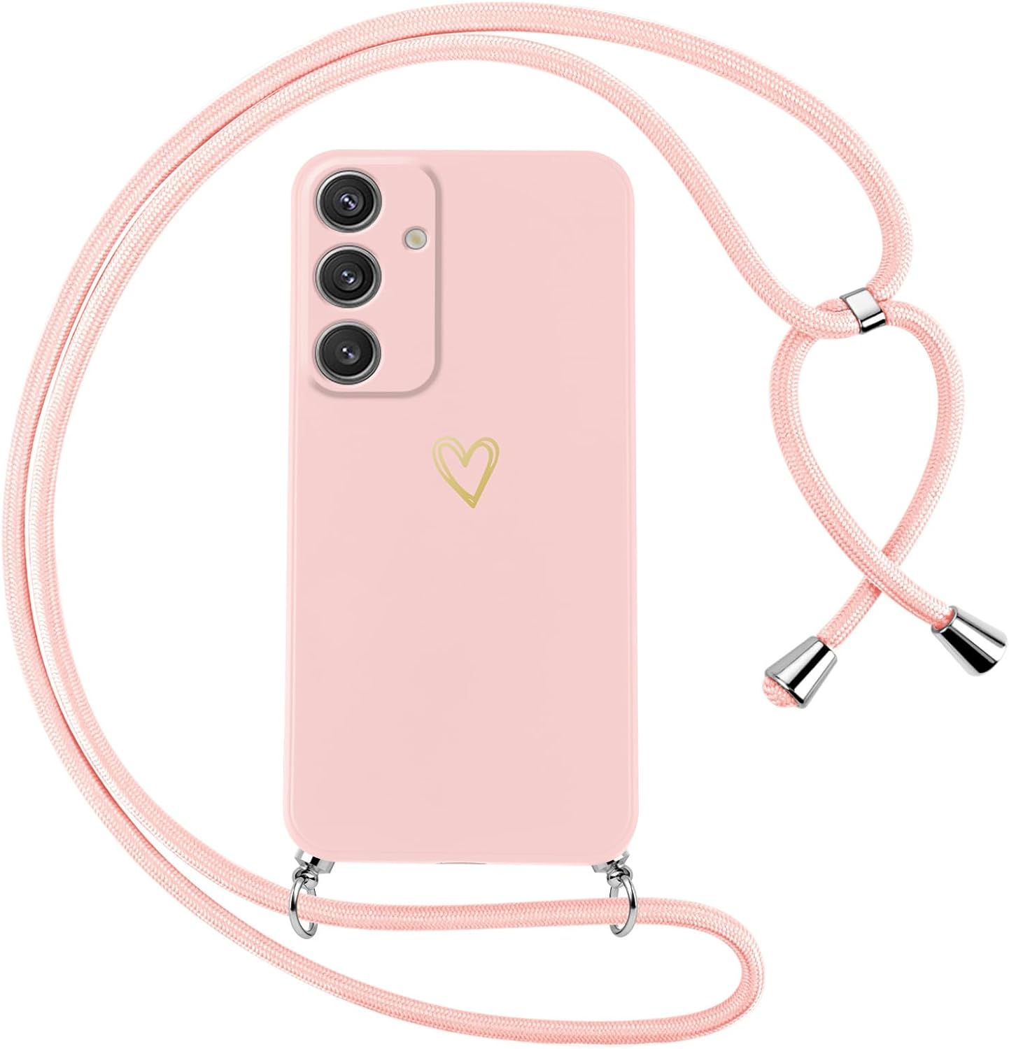 Detalle de Oelrstfe Cover con Cordino per Samsung Galaxy A55 – Custodia silicone morbida con motivo cuore e catenella regolabile