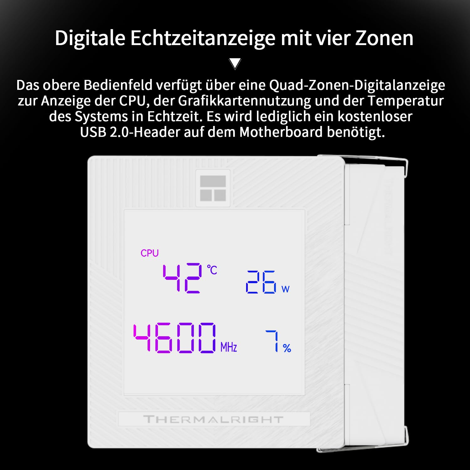 Detalle de Thermalright TR Phantom Spirit 120 Digital SNOW – Dual-Tower CPU-Luftkühler mit 7 Kupfer-Heatpipes und ARGB