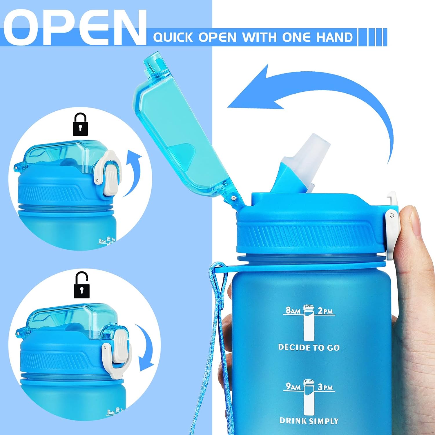 Detalle 2 de CodiCile 1L Water Bottle with Straw and Time Markings