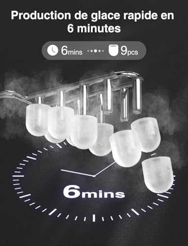 Detalle de CROWNFUL Machine à Glaçon Portable: 9 glaçons en 6 minutes, 11 kg/24h, autonettoyante