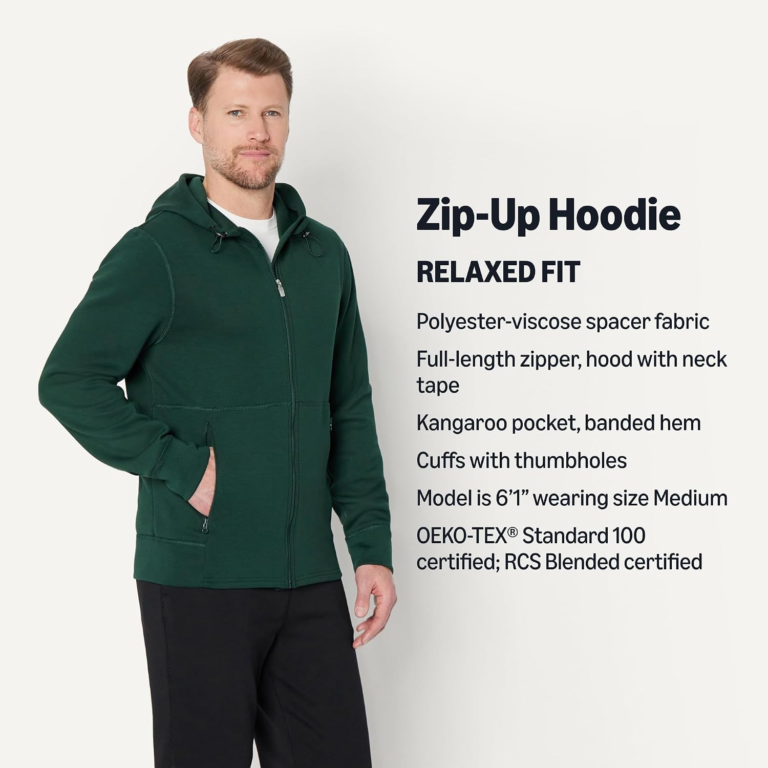 Detalle de Amazon Essentials Active Men’s Full-Zip Hoodie Sweatshirt (Relaxed Fit)