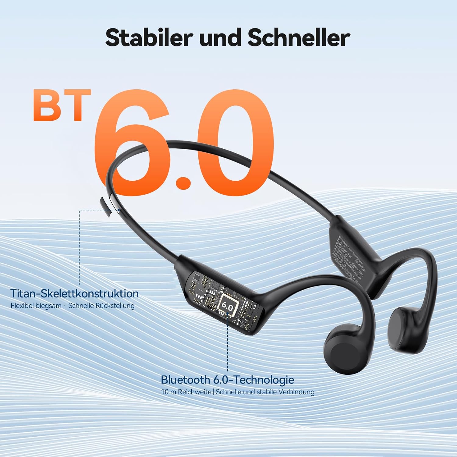 Detalle de TECKNET Knochenschall Kopfhörer Bluetooth – Open-Ear Bone Conduction mit 10 h Akku, IPX5, Mikrofon, Schwarz