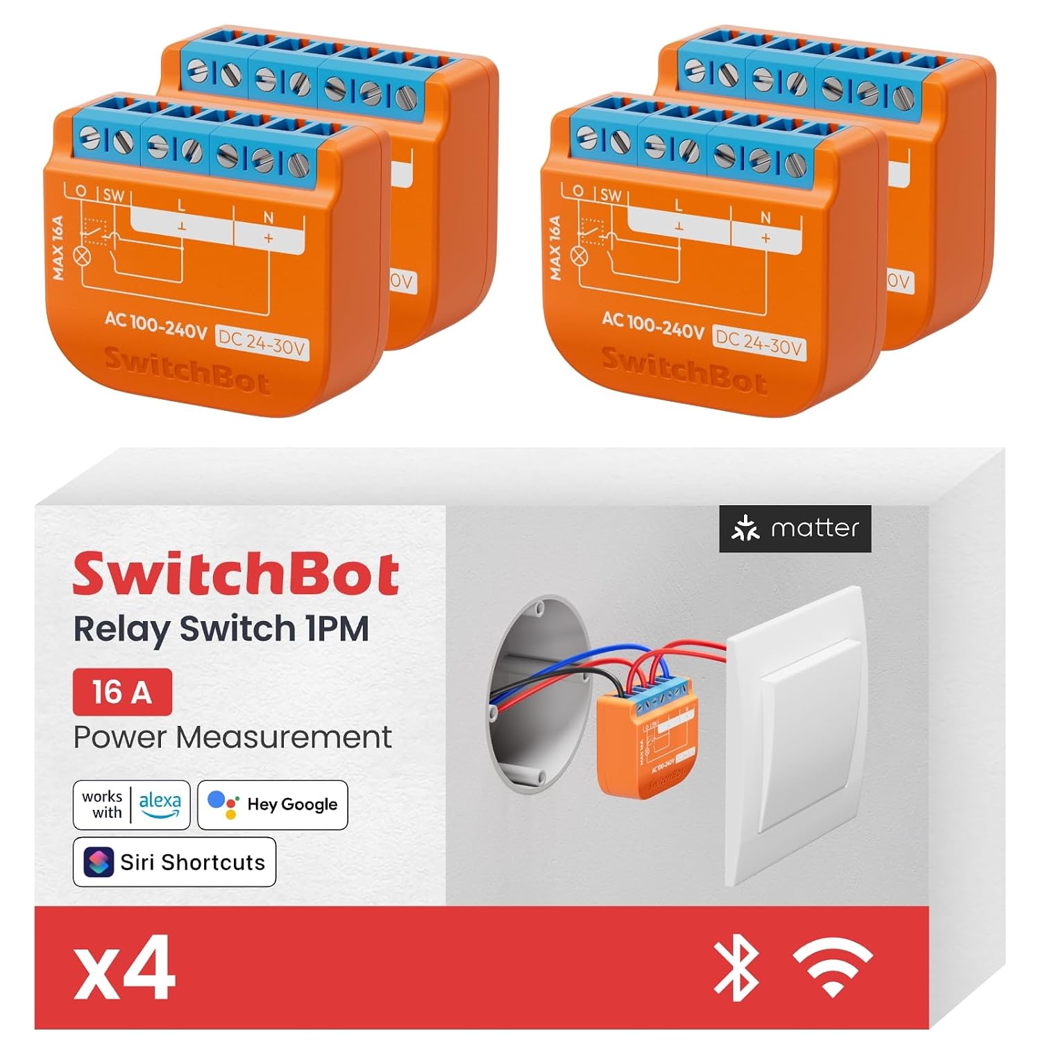 Detalle de SwitchBot Matter Relais Schalter 1PM – WLAN Smart-Relais mit Bluetooth-Repeater für Alexa, Apple Home & Google Home