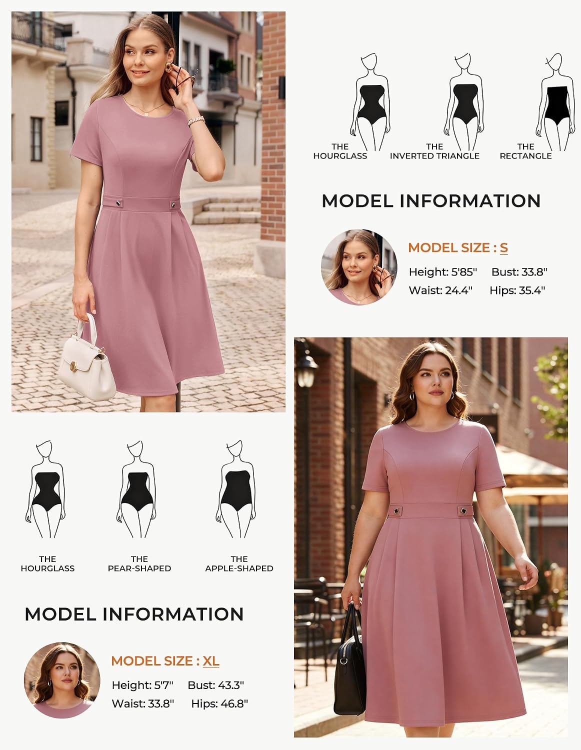 Detalle de GRACE KARIN Damen Kleid Elegante A-Linie Rundhals mit Taschen – Vielseitiges Business- und Festkleid