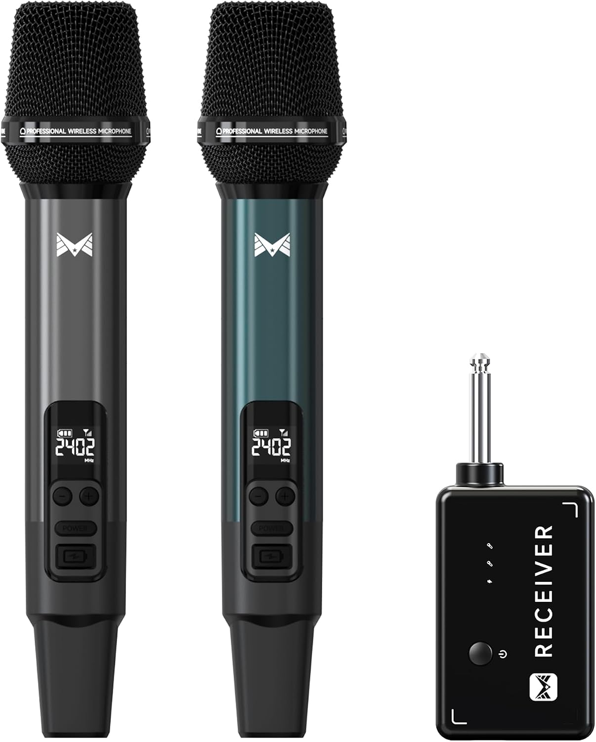 Detalle de ECHOMUSSY YA-09 Dual Wireless Karaoke Microphones, All-Metal 2.4GHz