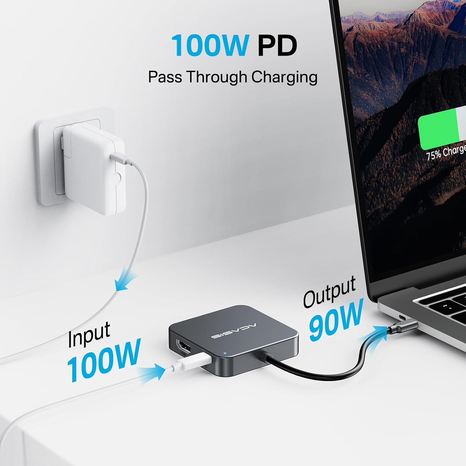 Detalle 2 de ACASIS HB0706GY 6-in-1 USB-C Hub, 4K 60Hz HDMI, 10Gbps, 100W PD