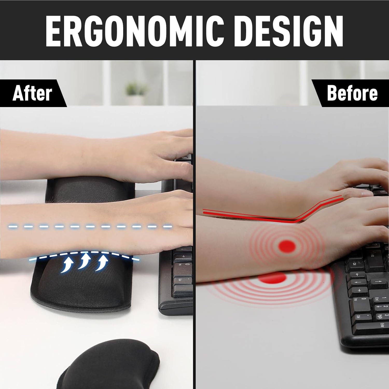 Detalle 2 de Gimars Upgrade Silky Gel Memory Foam Wrist Rest for Keyboard and Mouse ๐ฑ