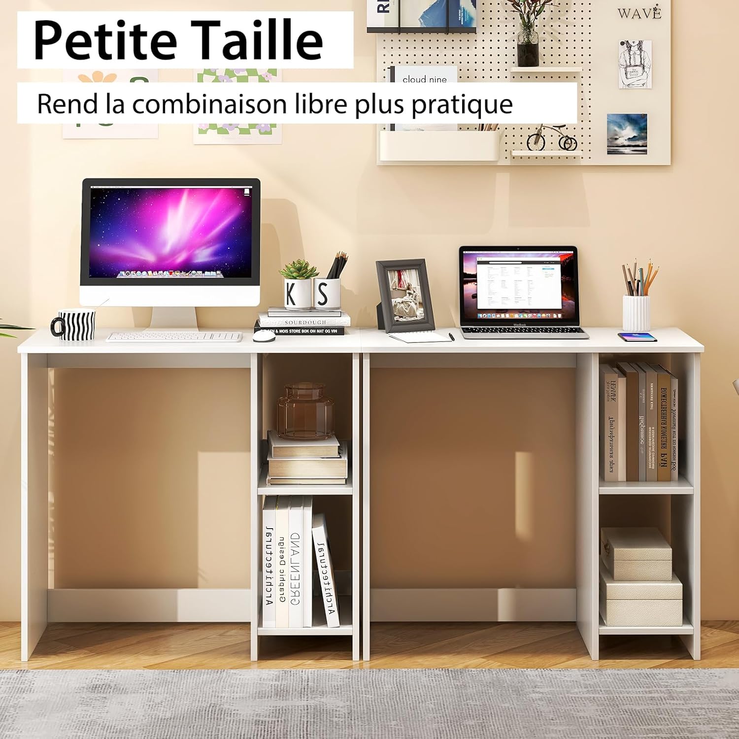 Thumbnail 4 de COSTWAY Bureau d'Ordinateur — Table de Travail compacte 80 cm, rangement à 2 niveaux, blanc