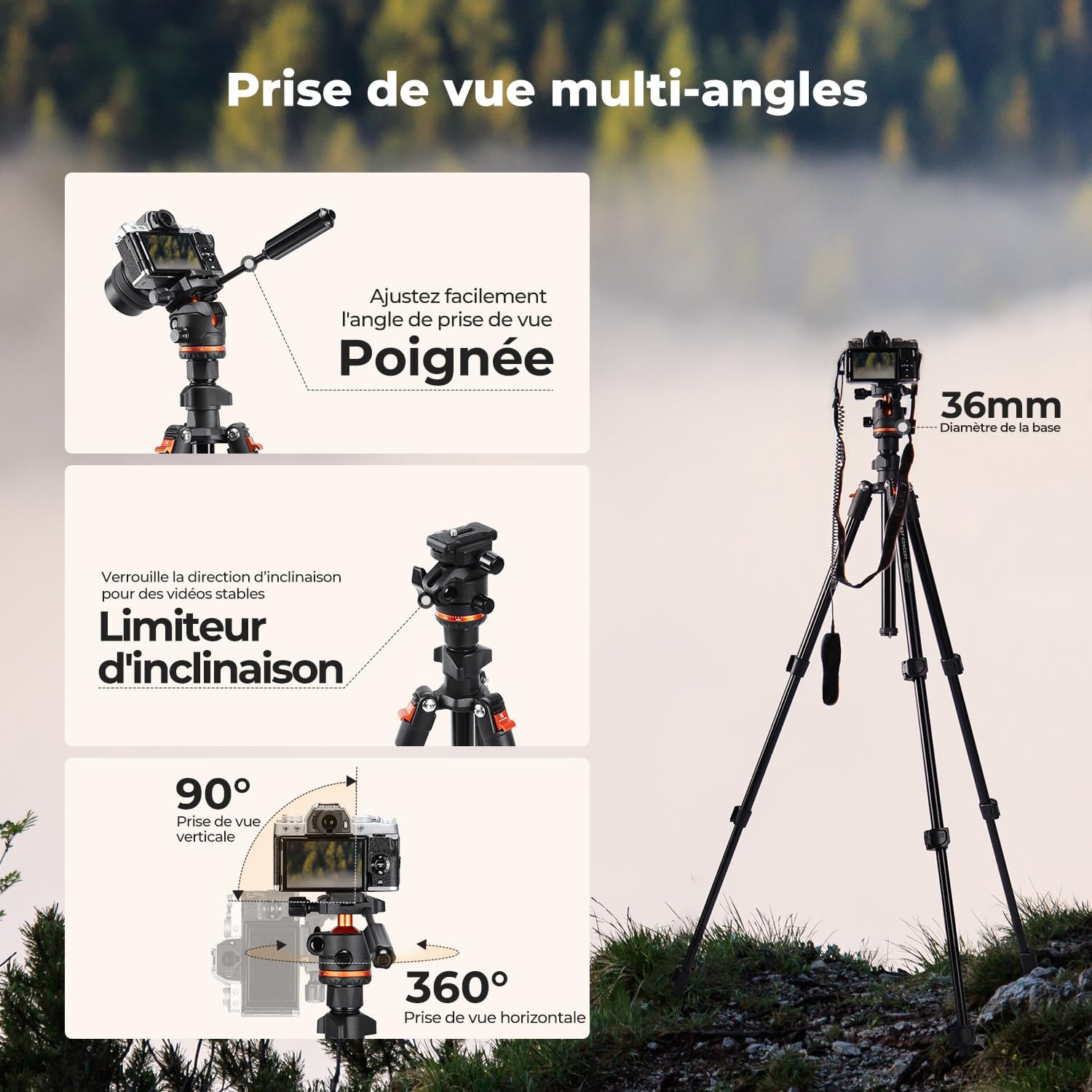 Thumbnail 1 de Trépied Appareil Photo pour Smartphone 182 cm par K&F CONCEPT