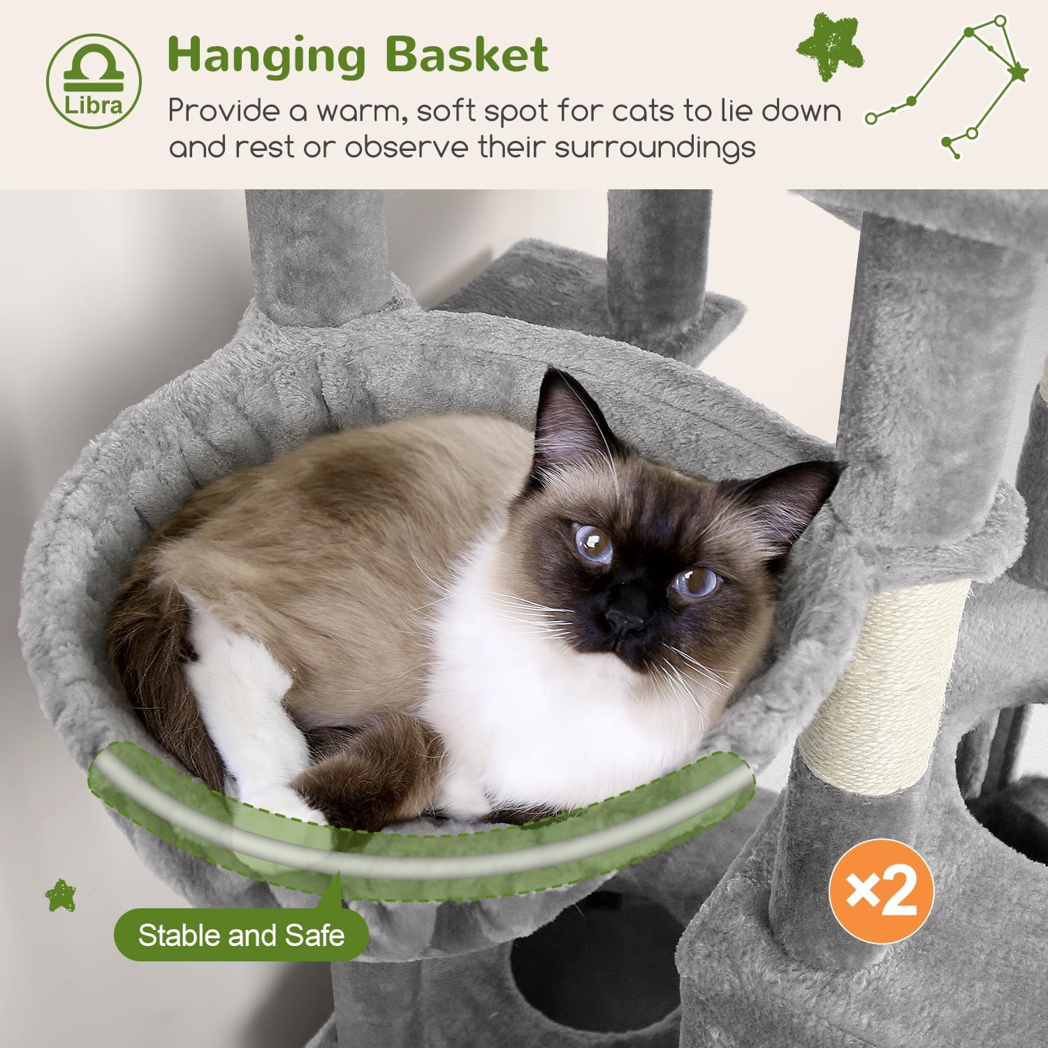 Detalle 2 de Globlazer Z78 Cat Tree for Large Cats, 78.35-Inch, 7 Levels, Light Gray