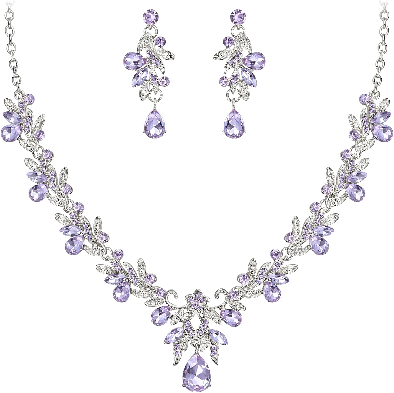 Thumbnail 6 de Clearine Costume Jewellery Set per Prom Party – Collana e Orecchini con Gocce Foglia e Strass