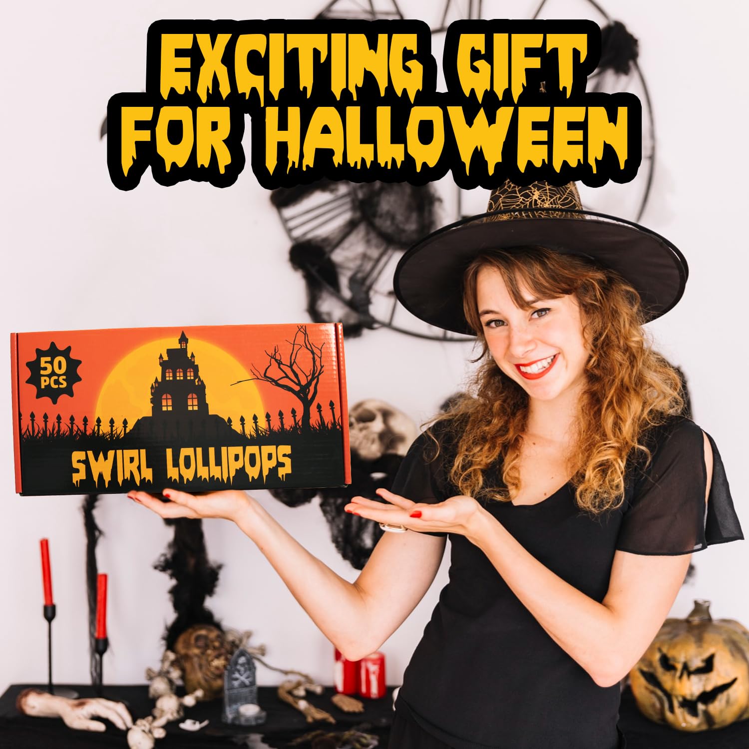 Detalle 1 de Yumzo Halloween Orange and Black Swirl Lollipops, Individually Wrapped, 50 Pack