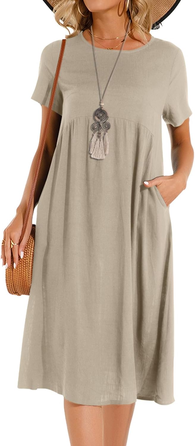 Thumbnail 3 de Tincini Sommerkleid Damen – Leinen Midi mit V-Ausschnitt, Reißverschluss und A-Linie