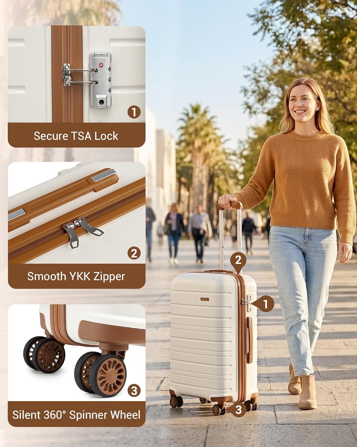 Thumbnail 3 de Kono Lightweight Suitcase: Polypropylene Hard Shell Hand Luggage with TSA Lock and 4 Silent Wheels