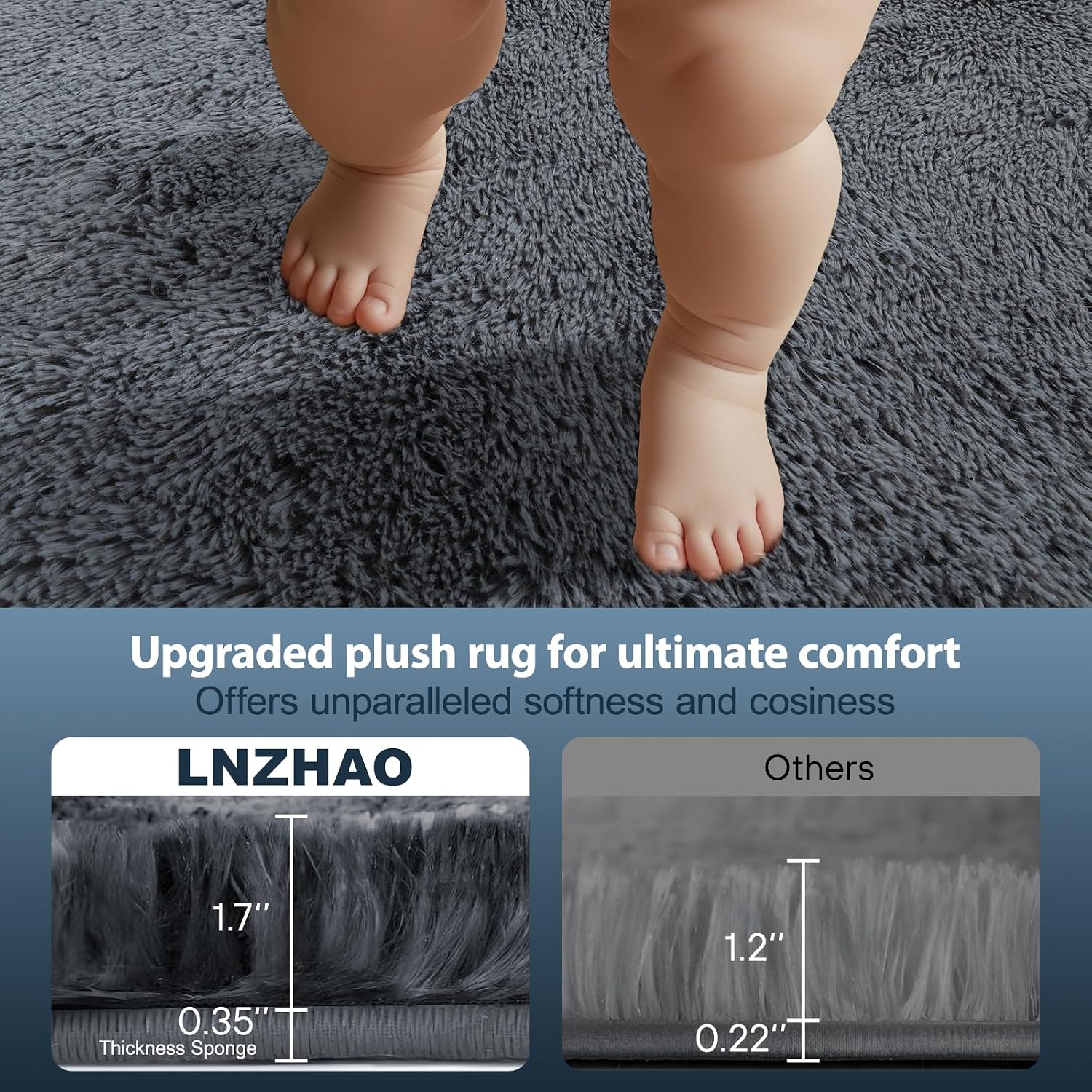 Detalle 2 de LNZHAO 160x230cm soft fluffy shaggy rug with non-slip backing (washable, faux fur look)